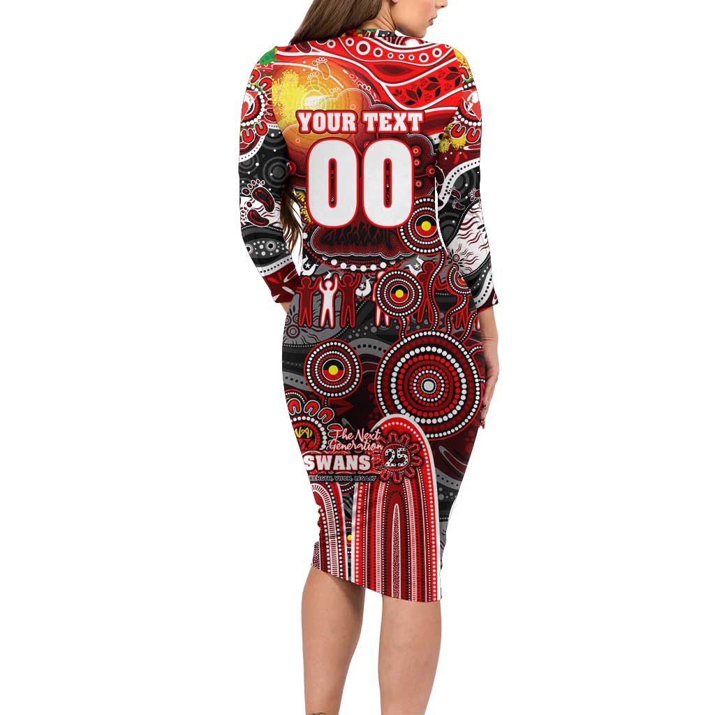 Personalised NAIDOC Week 2025 Swans Football Family Matching Long Sleeve Bodycon Dress and Hawaiian Shirt Aboriginal Dot Painting