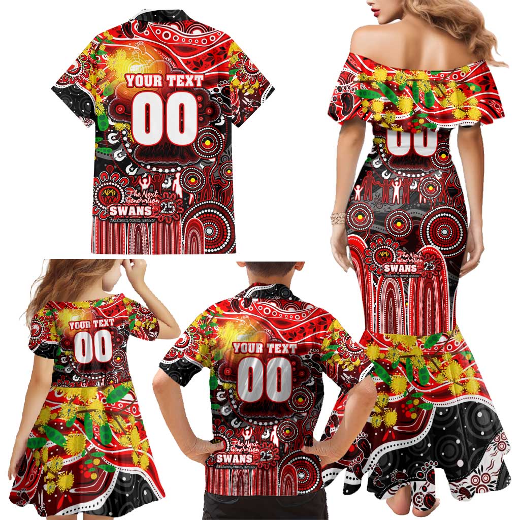 Personalised NAIDOC Week 2025 Swans Football Family Matching Mermaid Dress and Hawaiian Shirt Aboriginal Dot Painting