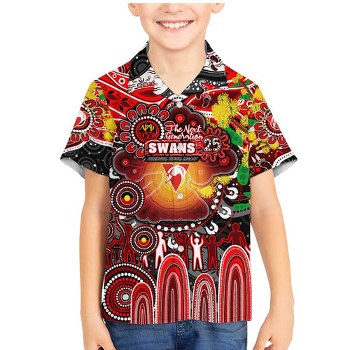 Personalised NAIDOC Week 2025 Swans Football Family Matching Mermaid Dress and Hawaiian Shirt Aboriginal Dot Painting