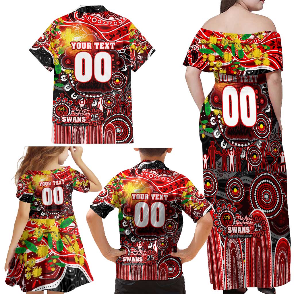 Personalised NAIDOC Week 2025 Swans Football Family Matching Off Shoulder Maxi Dress and Hawaiian Shirt Aboriginal Dot Painting