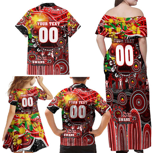 Personalised NAIDOC Week 2025 Swans Football Family Matching Off Shoulder Maxi Dress and Hawaiian Shirt Aboriginal Dot Painting