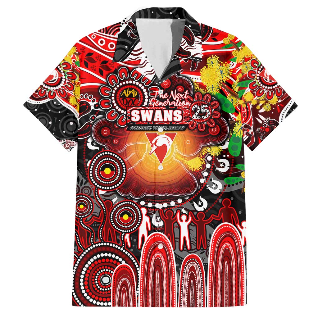 Personalised NAIDOC Week 2025 Swans Football Family Matching Off Shoulder Maxi Dress and Hawaiian Shirt Aboriginal Dot Painting