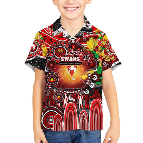 Personalised NAIDOC Week 2025 Swans Football Family Matching Off Shoulder Maxi Dress and Hawaiian Shirt Aboriginal Dot Painting