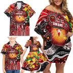 Personalised NAIDOC Week 2025 Swans Football Family Matching Off Shoulder Short Dress and Hawaiian Shirt Aboriginal Dot Painting