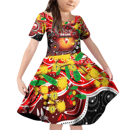 Personalised NAIDOC Week 2025 Swans Football Family Matching Off Shoulder Short Dress and Hawaiian Shirt Aboriginal Dot Painting