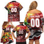 Personalised NAIDOC Week 2025 Swans Football Family Matching Off Shoulder Short Dress and Hawaiian Shirt Aboriginal Dot Painting