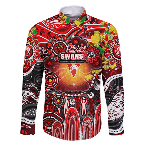 Personalised NAIDOC Week 2025 Swans Football Family Matching Off Shoulder Short Dress and Hawaiian Shirt Aboriginal Dot Painting