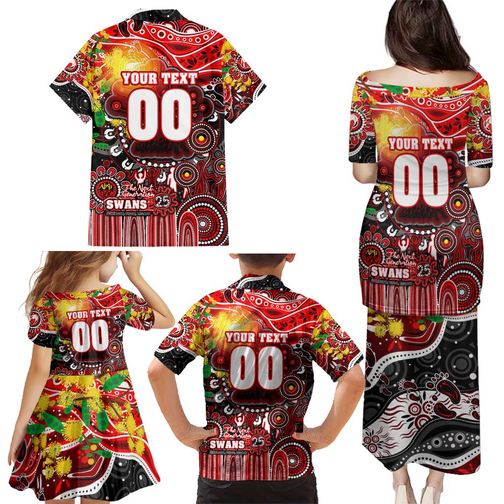 Personalised NAIDOC Week 2025 Swans Football Family Matching Puletasi and Hawaiian Shirt Aboriginal Dot Painting