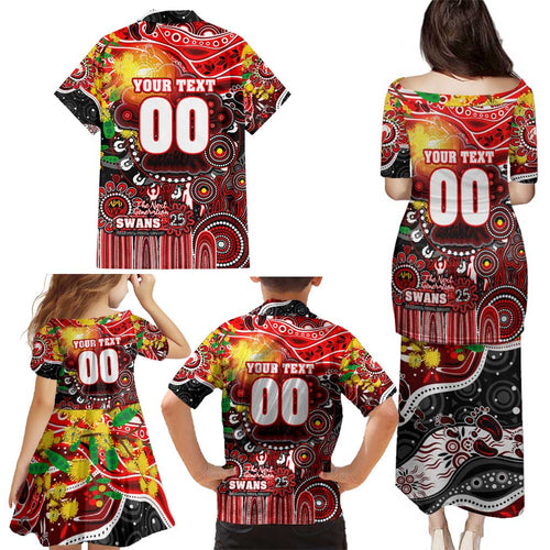 Personalised NAIDOC Week 2025 Swans Football Family Matching Puletasi and Hawaiian Shirt Aboriginal Dot Painting