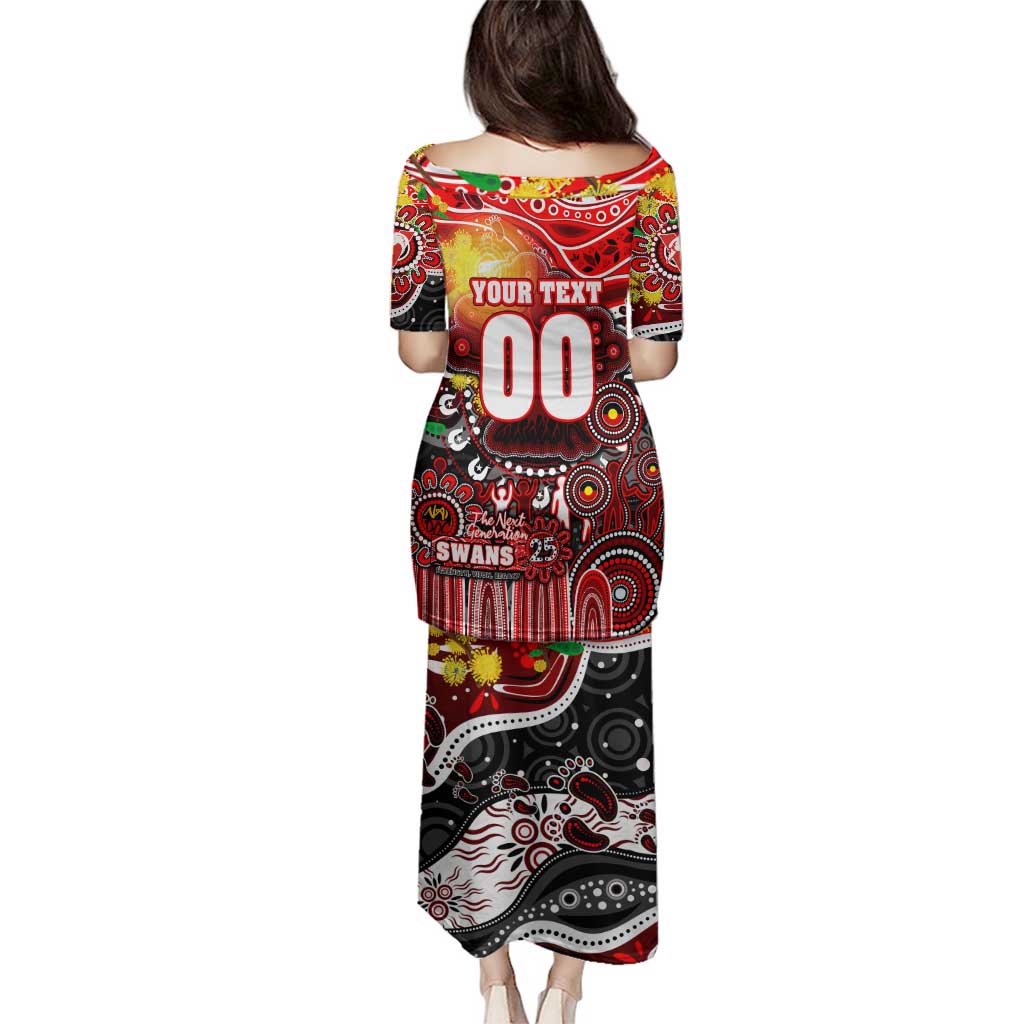 Personalised NAIDOC Week 2025 Swans Football Family Matching Puletasi and Hawaiian Shirt Aboriginal Dot Painting