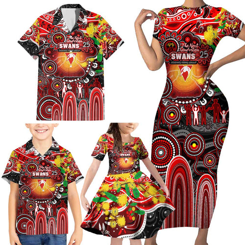 Personalised NAIDOC Week 2025 Swans Football Family Matching Short Sleeve Bodycon Dress and Hawaiian Shirt Aboriginal Dot Painting