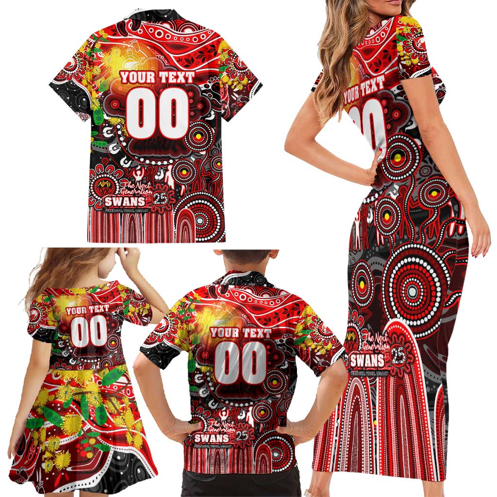 Personalised NAIDOC Week 2025 Swans Football Family Matching Short Sleeve Bodycon Dress and Hawaiian Shirt Aboriginal Dot Painting