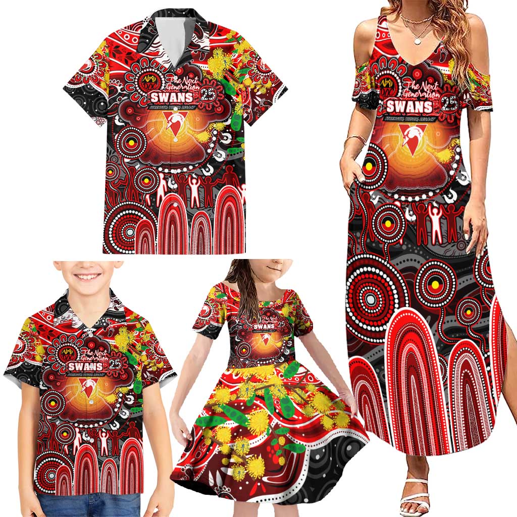 Personalised NAIDOC Week 2025 Swans Football Family Matching Summer Maxi Dress and Hawaiian Shirt Aboriginal Dot Painting