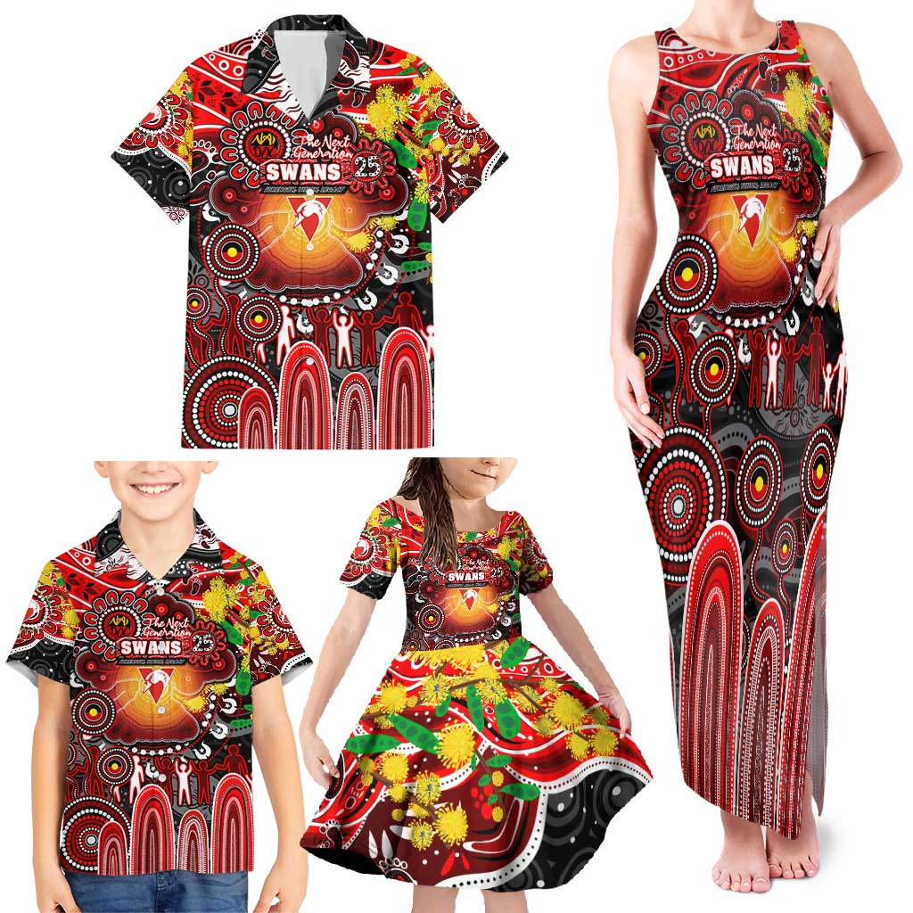 Personalised NAIDOC Week 2025 Swans Football Family Matching Tank Maxi Dress and Hawaiian Shirt Aboriginal Dot Painting