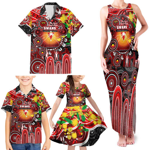 Personalised NAIDOC Week 2025 Swans Football Family Matching Tank Maxi Dress and Hawaiian Shirt Aboriginal Dot Painting