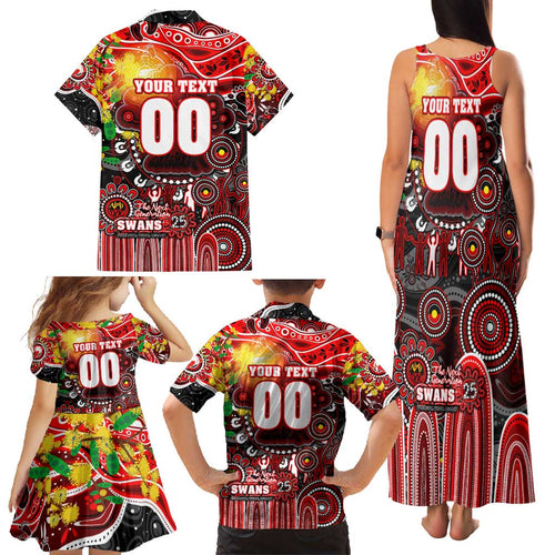 Personalised NAIDOC Week 2025 Swans Football Family Matching Tank Maxi Dress and Hawaiian Shirt Aboriginal Dot Painting