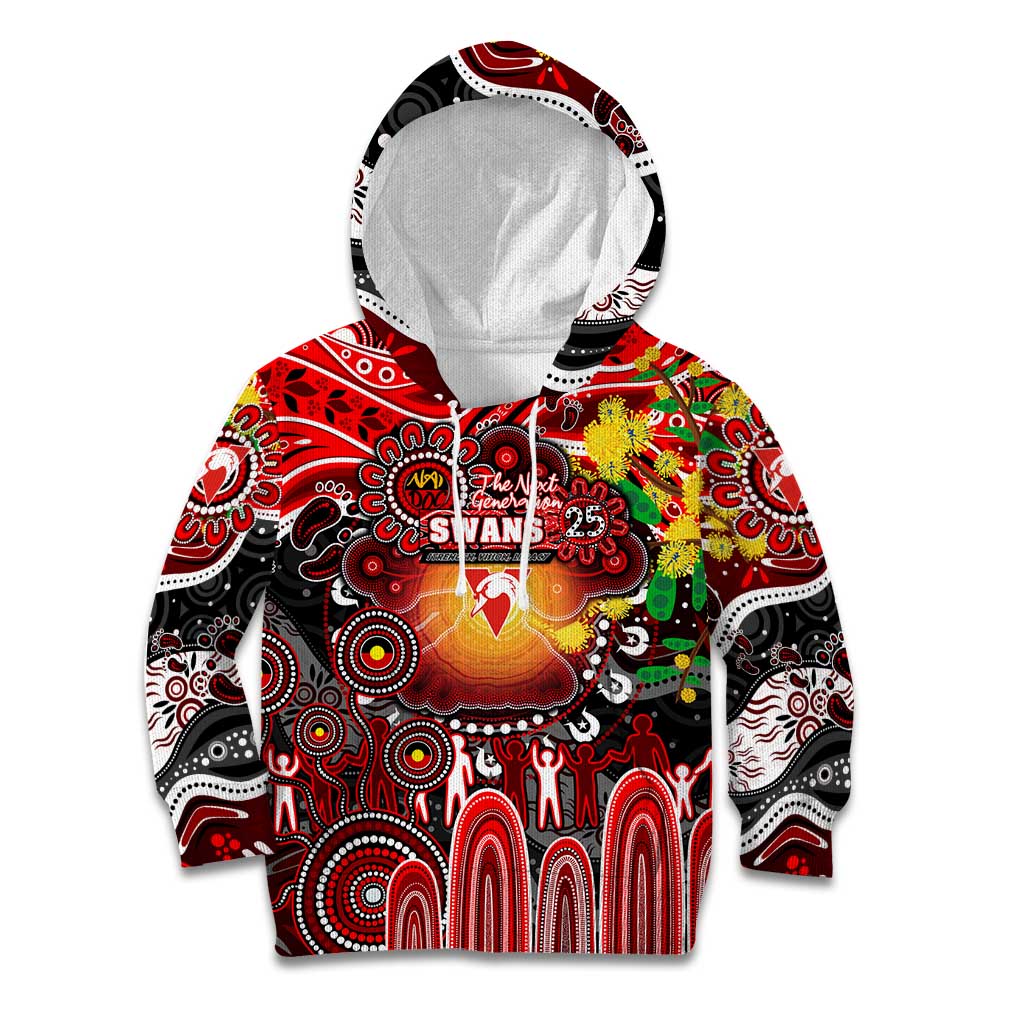 Personalised NAIDOC Week 2025 Swans Football Kid Hoodie Aboriginal Dot Painting