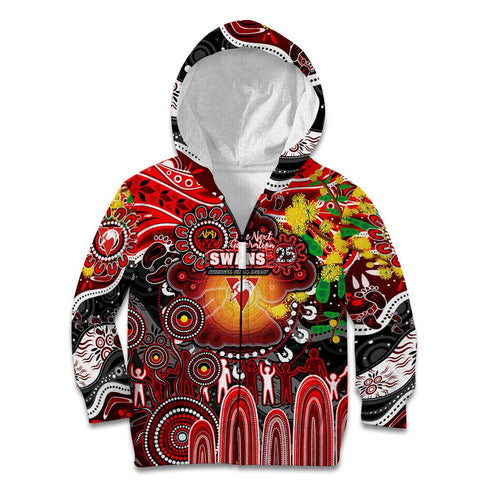 Personalised NAIDOC Week 2025 Swans Football Kid Hoodie Aboriginal Dot Painting