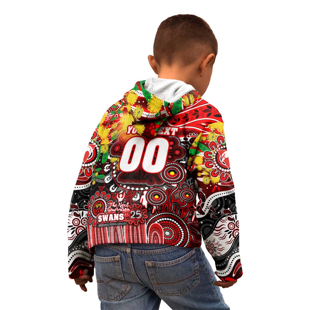 Personalised NAIDOC Week 2025 Swans Football Kid Hoodie Aboriginal Dot Painting