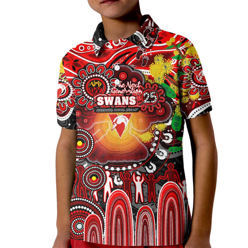 Personalised NAIDOC Week 2025 Swans Football Kid Polo Shirt Aboriginal Dot Painting