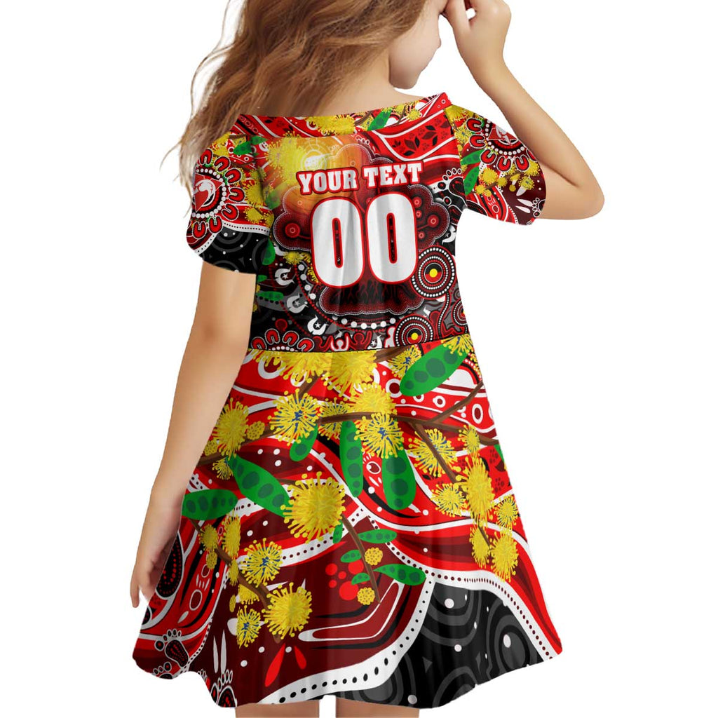 Personalised NAIDOC Week 2025 Swans Football Kid Short Sleeve Dress Aboriginal Dot Painting