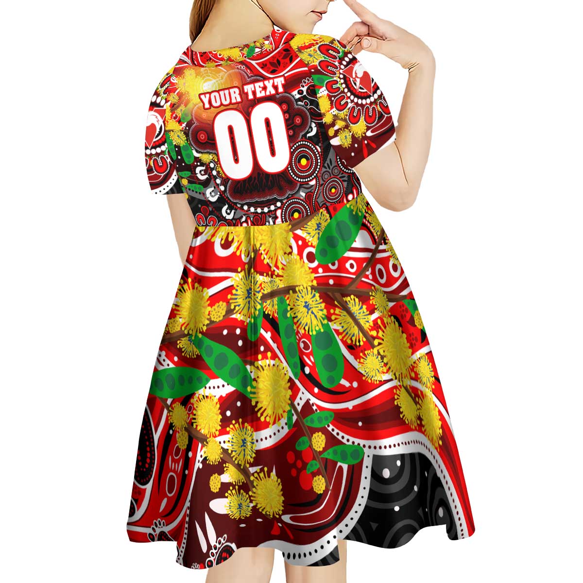 Personalised NAIDOC Week 2025 Swans Football Kid Short Sleeve Dress Aboriginal Dot Painting