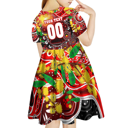 Personalised NAIDOC Week 2025 Swans Football Kid Short Sleeve Dress Aboriginal Dot Painting