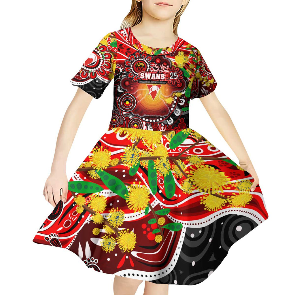 Personalised NAIDOC Week 2025 Swans Football Kid Short Sleeve Dress Aboriginal Dot Painting
