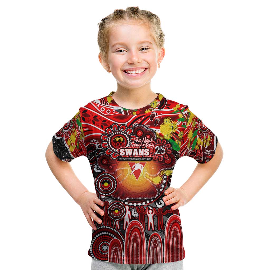 Personalised NAIDOC Week 2025 Swans Football Kid T Shirt Aboriginal Dot Painting