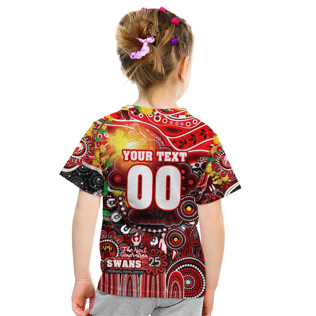 Personalised NAIDOC Week 2025 Swans Football Kid T Shirt Aboriginal Dot Painting