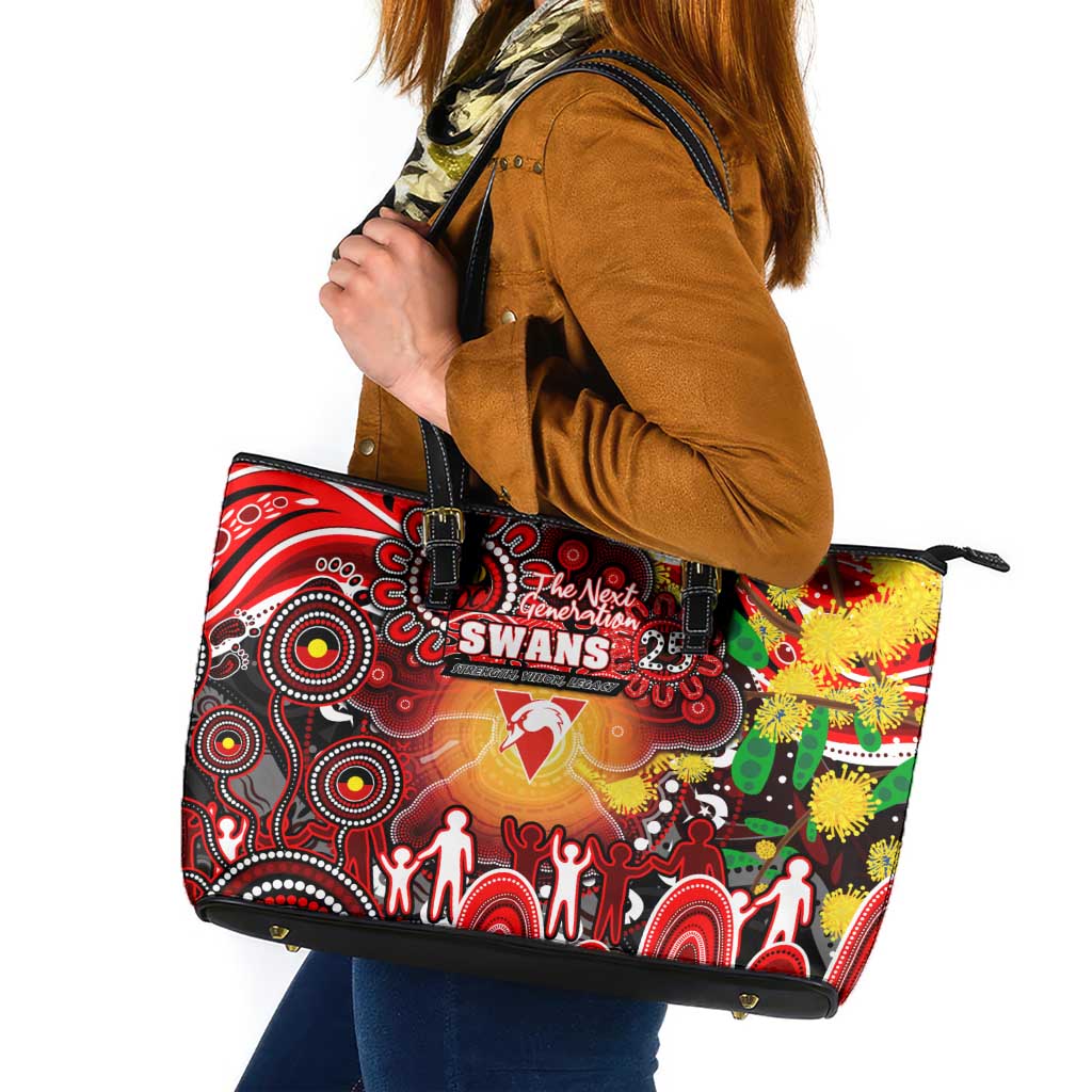 NAIDOC Week 2025 Swans Football Leather Tote Bag Aboriginal Dot Painting