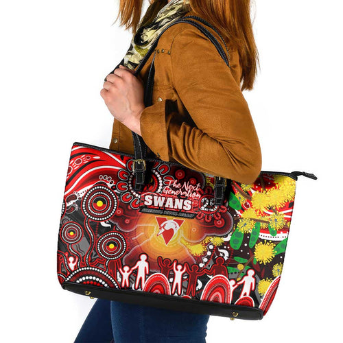 NAIDOC Week 2025 Swans Football Leather Tote Bag Aboriginal Dot Painting