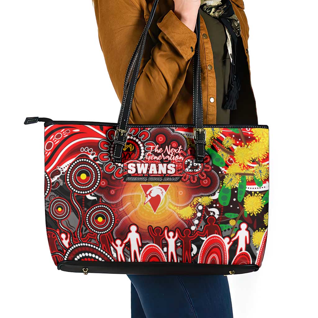 NAIDOC Week 2025 Swans Football Leather Tote Bag Aboriginal Dot Painting