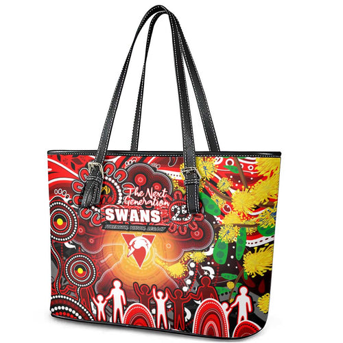 NAIDOC Week 2025 Swans Football Leather Tote Bag Aboriginal Dot Painting