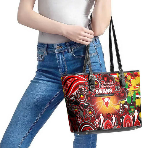 NAIDOC Week 2025 Swans Football Leather Tote Bag Aboriginal Dot Painting