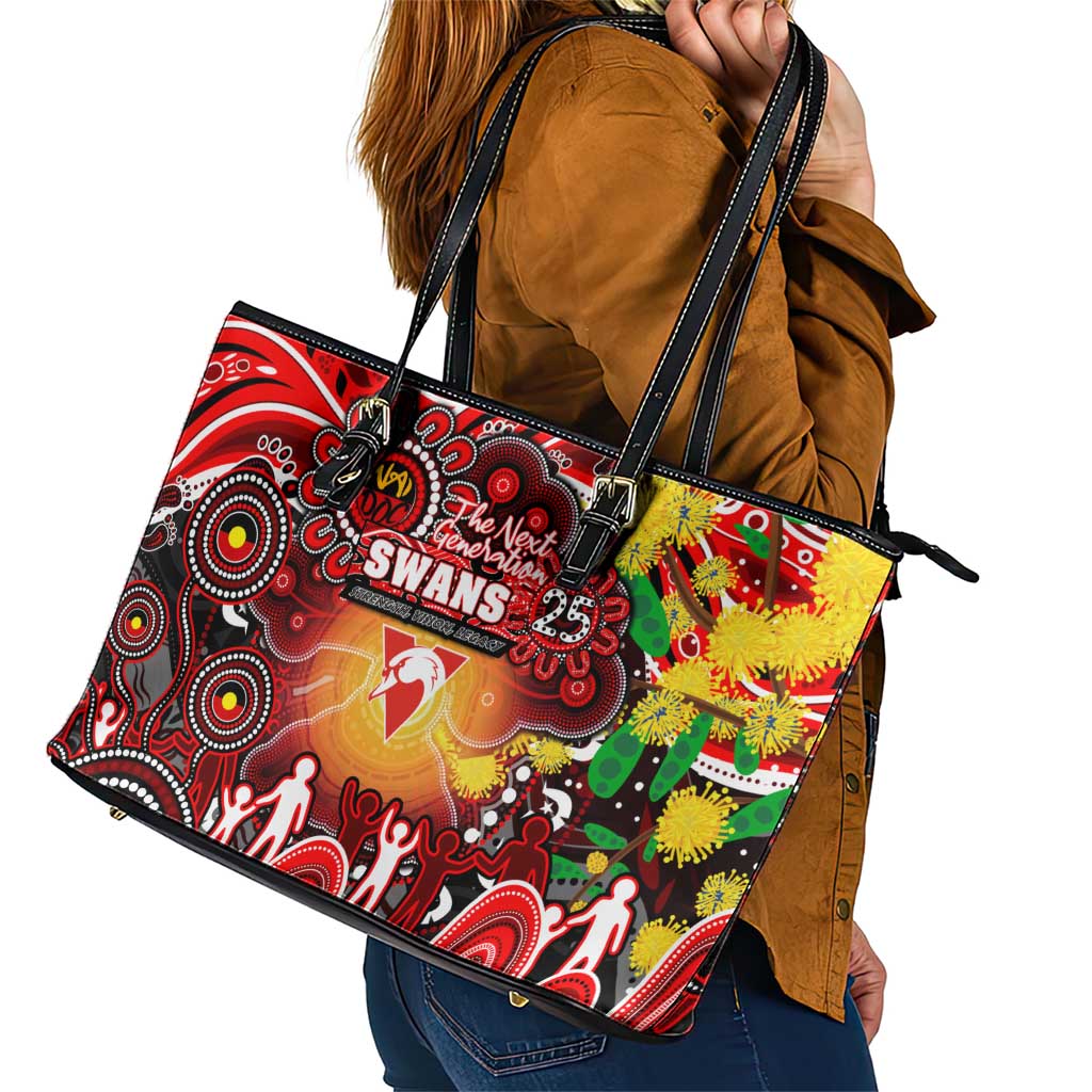 NAIDOC Week 2025 Swans Football Leather Tote Bag Aboriginal Dot Painting