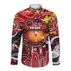Personalised NAIDOC Week 2025 Swans Football Long Sleeve Button Shirt Aboriginal Dot Painting