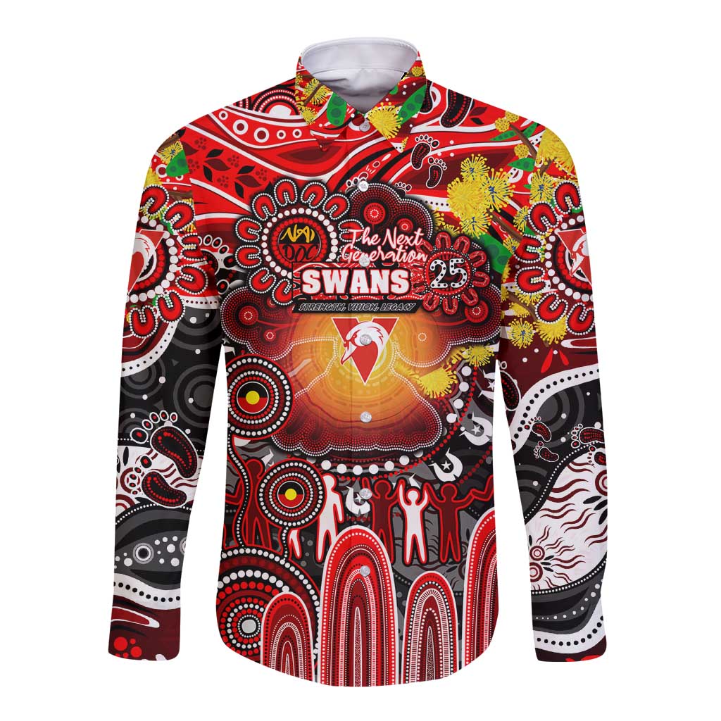 Personalised NAIDOC Week 2025 Swans Football Long Sleeve Button Shirt Aboriginal Dot Painting