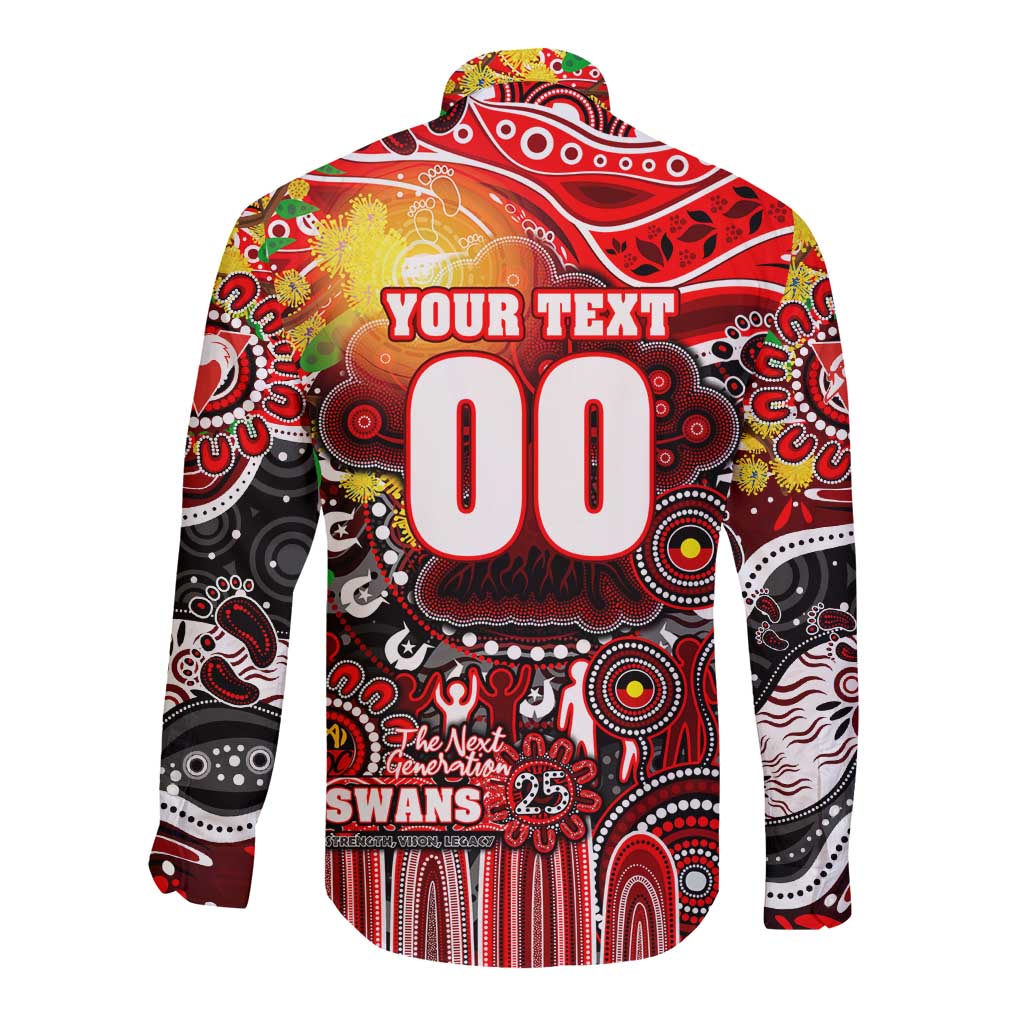 Personalised NAIDOC Week 2025 Swans Football Long Sleeve Button Shirt Aboriginal Dot Painting