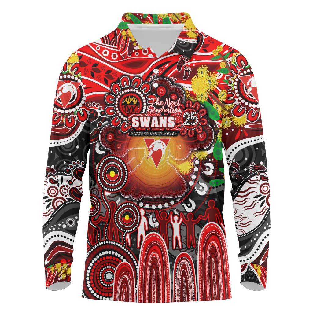 Personalised NAIDOC Week 2025 Swans Football Long Sleeve Polo Shirt Aboriginal Dot Painting