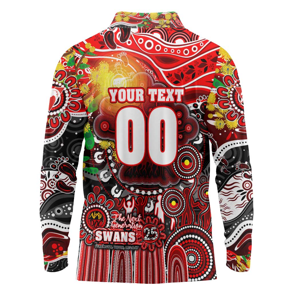 Personalised NAIDOC Week 2025 Swans Football Long Sleeve Polo Shirt Aboriginal Dot Painting