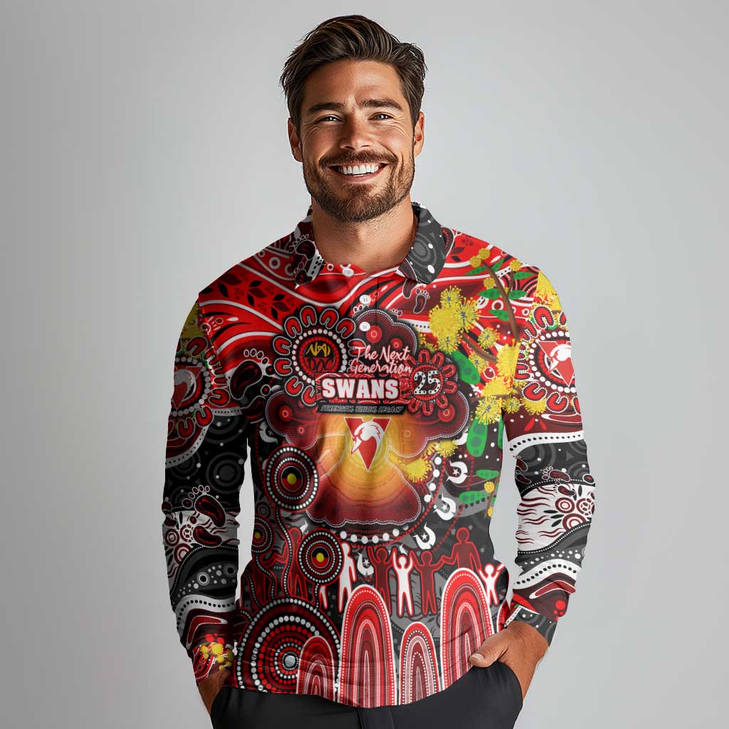 Personalised NAIDOC Week 2025 Swans Football Long Sleeve Polo Shirt Aboriginal Dot Painting