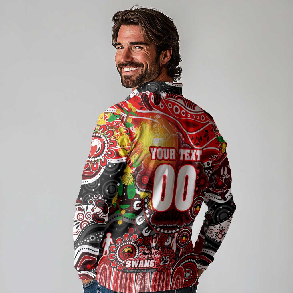 Personalised NAIDOC Week 2025 Swans Football Long Sleeve Polo Shirt Aboriginal Dot Painting