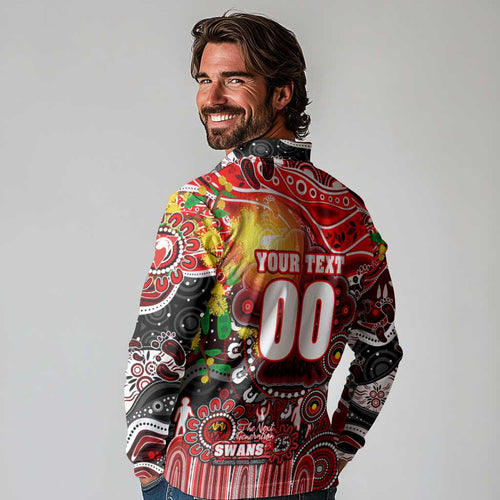 Personalised NAIDOC Week 2025 Swans Football Long Sleeve Polo Shirt Aboriginal Dot Painting