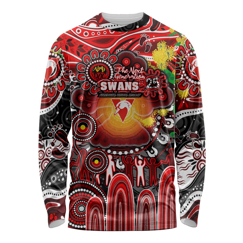 Personalised NAIDOC Week 2025 Swans Football Long Sleeve Shirt Aboriginal Dot Painting