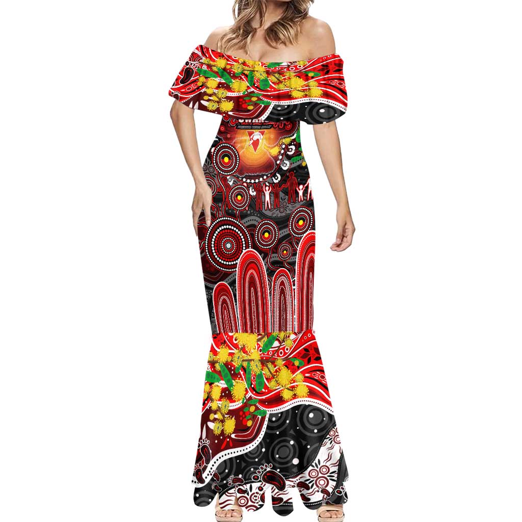 Personalised NAIDOC Week 2025 Swans Football Mermaid Dress Aboriginal Dot Painting