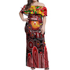 Personalised NAIDOC Week 2025 Swans Football Off Shoulder Maxi Dress Aboriginal Dot Painting
