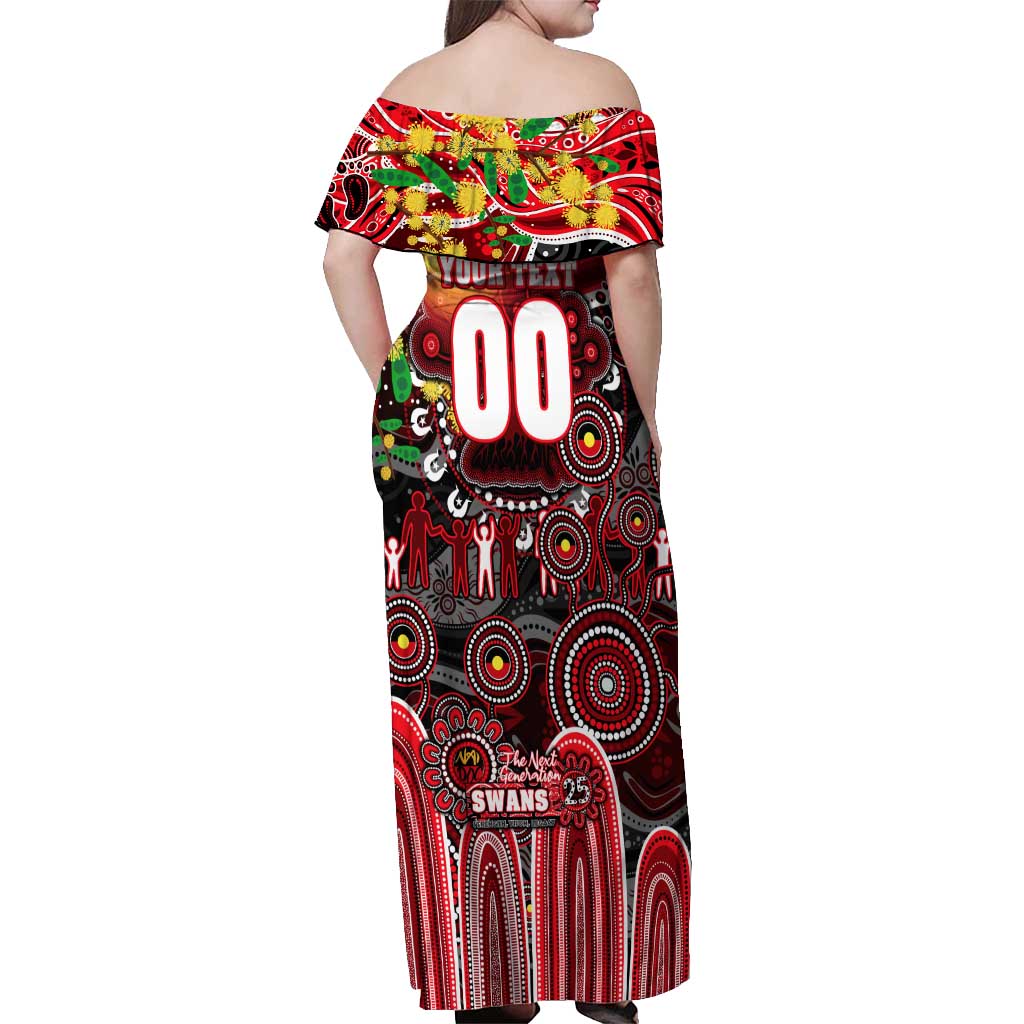 Personalised NAIDOC Week 2025 Swans Football Off Shoulder Maxi Dress Aboriginal Dot Painting