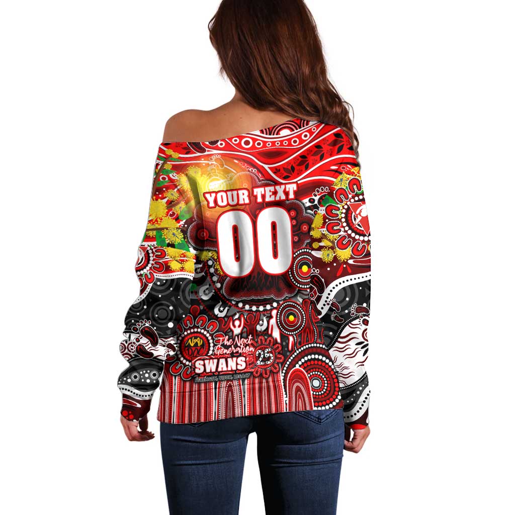 Personalised NAIDOC Week 2025 Swans Football Off Shoulder Sweater Aboriginal Dot Painting