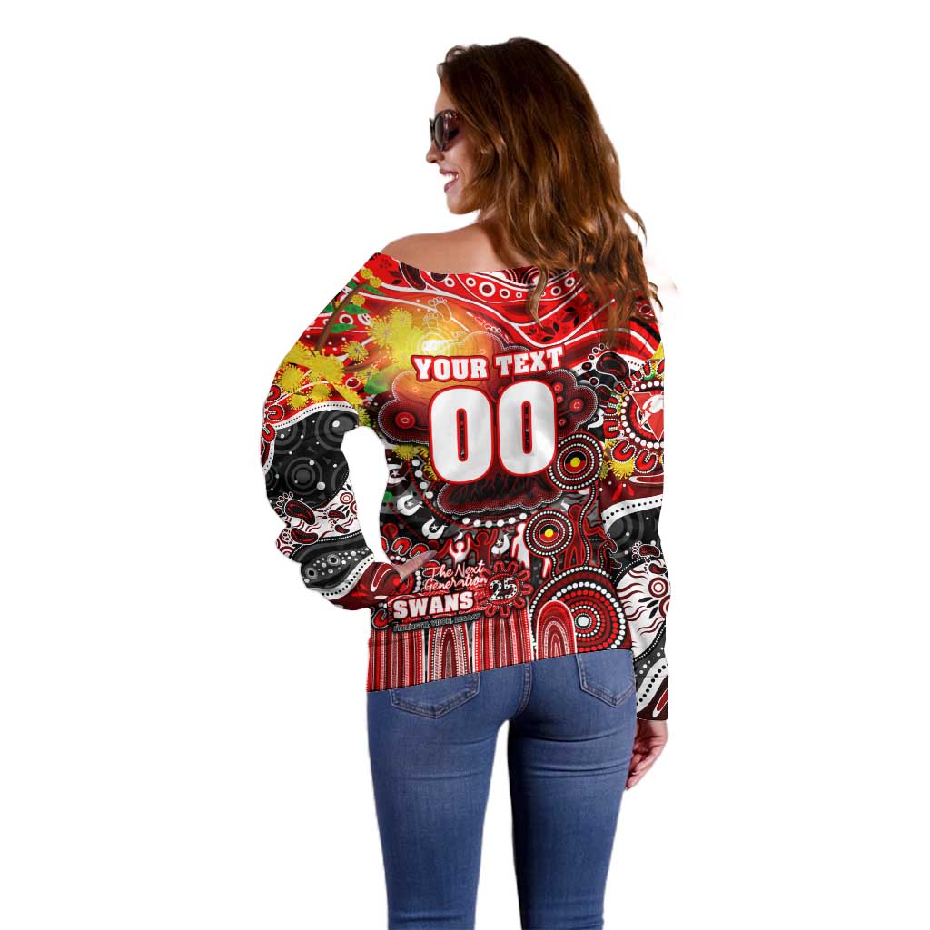 Personalised NAIDOC Week 2025 Swans Football Off Shoulder Sweater Aboriginal Dot Painting